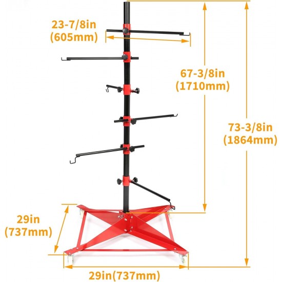 73-3/8In Universal Auto Paint Rack Stand Tree Holder Adjustable Center Post Steel Powder Coated