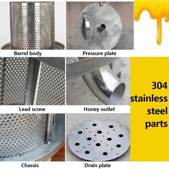 Honey Presser Beeswax Extractor Beekeeping Machine Stainless Steel Household Manual Honey Press Extractor Beekeeping Tool for Wine Honey and Juice Making (201 Stainless steel)