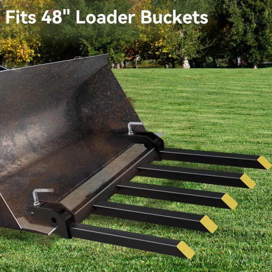 Clamp on Debris Forks to 48 Bucket, Heavy Duty Clamp-On Pallet Fork 2500 lbs Capacity Attachments Fit for Loader Bucket Skidsteer Tractor