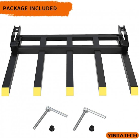 Clamp on Debris Forks to 48 Bucket, Heavy Duty Clamp-On Pallet Fork 2500 lbs Capacity Attachments Fit for Loader Bucket Skidsteer Tractor