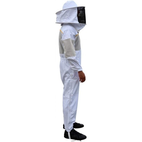 Beekeeping Suit Ventilated Poly Cotton Extra Cool Beekeeper Costume Kit with 2 Hoods Fencing/Folding & Round Brim Hat (3-XL)