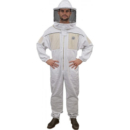 Ventilated Beekeeping Suit with Round Veil and Goatskin Gloves (X-Large)