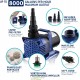 8000 GPH Submersible Water Pump with 33 FT Cord and Adapters for Ponds, Fountains, Waterfalls, and Water Circulation, 540 Watts 26 FT Lift Quiet Operation Vertical/Horizontal