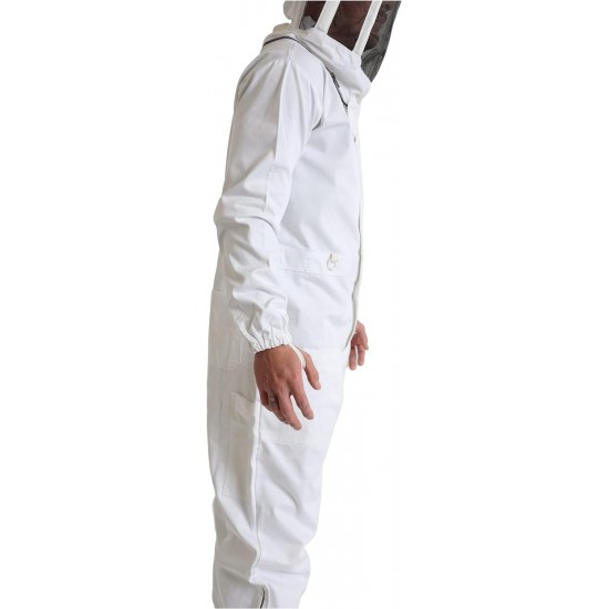 Premium Cotton Beekeeping Suit with Fencing Veil Suitable for Beginner & Commercial Beekeepers Brass Zippers Thumb Straps Hive Tool Pockets-Medium