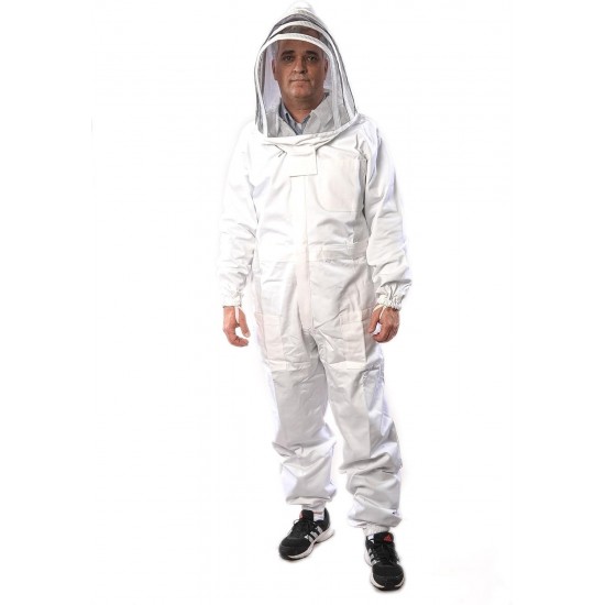 Premium Cotton Beekeeping Suit with Fencing Veil Suitable for Beginner & Commercial Beekeepers Brass Zippers Thumb Straps Hive Tool Pockets-Medium