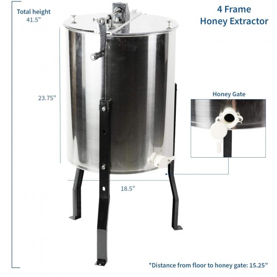 Honey Extractor 8 Frame (only 4 Deep Frames) Stainless Steel SS Honeycomb Manual Crank Spinner BEE-V004B