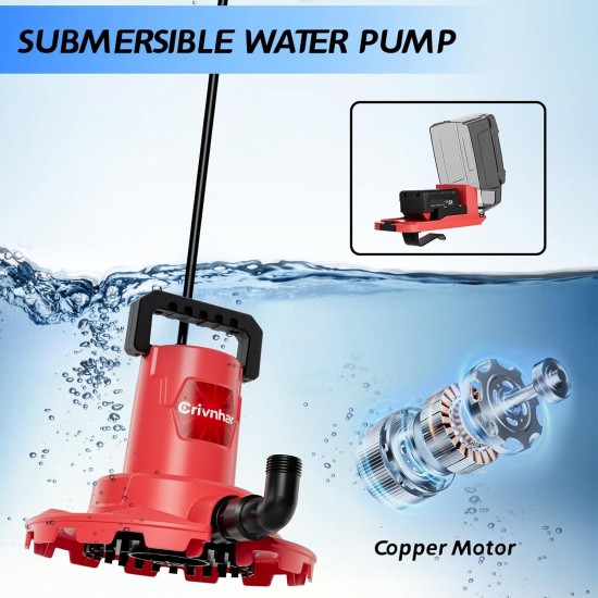 Submersible Sump Pump for Milwaukee M18 18V Battery, 1/6 HP Water Transfer Pump with 16.5ft Power Cord, 1320GPH Water Removal for Pool, Water Beds, Garden Shower, Puddle(No Battery)