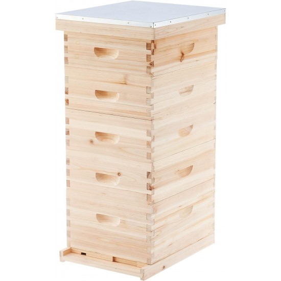 Bee Hive with 10 Medium &20 Deep Honeycomb Foundation Frames, Bee Box for Beekeeper Starter, Beekeeping Supplies Equipment Tool, Wood Complete Honey Bee Hives Kit, 3 Layer Bees House Box