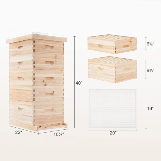 Bee Hive with 10 Medium &20 Deep Honeycomb Foundation Frames, Bee Box for Beekeeper Starter, Beekeeping Supplies Equipment Tool, Wood Complete Honey Bee Hives Kit, 3 Layer Bees House Box