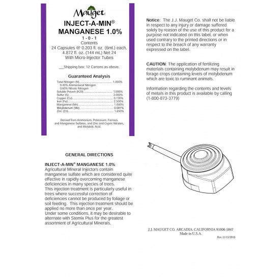 Inject-A-Min Manganese 6ml, Tree Injector, Fertilizer, 24 Caps