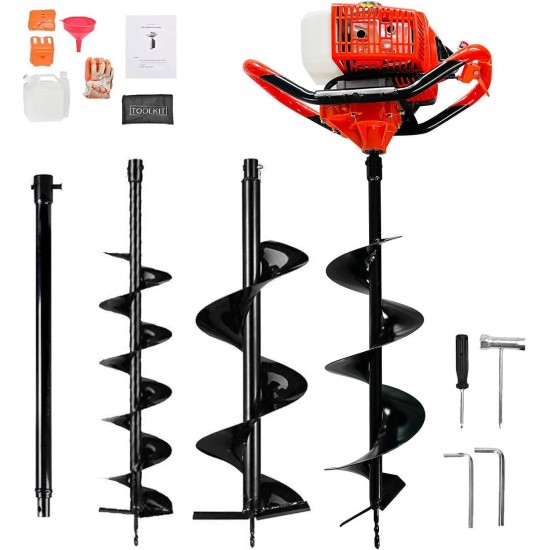 Post Hole Digger, 62CC 2 Stroke Auger Post Hole Digger, Gas Powered Earth Digger 2 Auger Drill Bits(3& 6) and Extension Rods for Farm Garden Plant