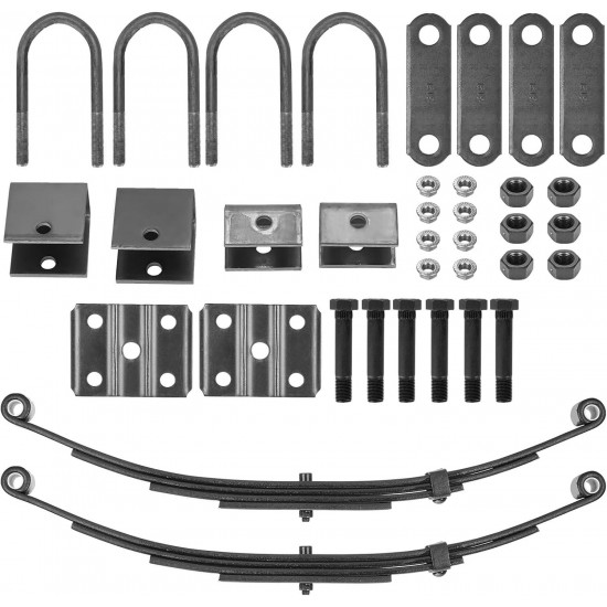 Single Trailer Leaf Spring 4 Leaf Double Eye 1750 lbs Cap for 3500 lbs Axle Suspension, Hanger & U-Bolt kit 25-1/4 Length fits SW4B - Set 2