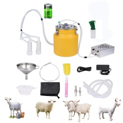 Rechargeable Goat Milking Machine 8L Goat Milker 304 Stainless Steel Milk Machine Battery Powered Pulsation Electric Vacuum Pump with 2 Teat Cups Bucket