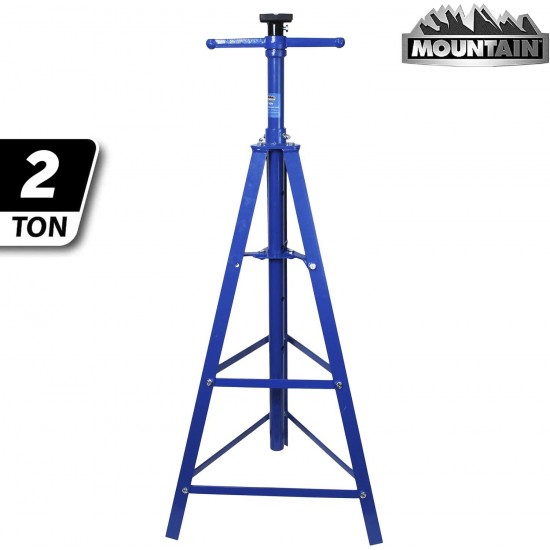 Mountain 52004 2 Ton Automotive Under Hoist Transmission Tripod Stand for Garages, Repair Shops, and DIY, 4,000 lbs. Capacity, Support Range 49-79.75, Heavy Duty Steel, Self Locking Acme Screw, Blue