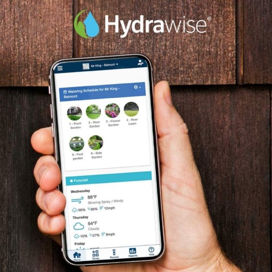 Hydrawise Pro-HC 12-Station Indoor Wi-Fi Irrigation Controller (PHC-1200i) & Hunter Industries HC100FLOW Hydrawise 1 HC Flow Meter Irrigation Sensor, Blue