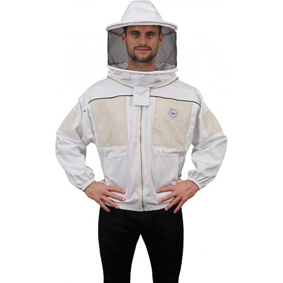 Ventilated Beekeeping Jacket with Round Veil and Goatskin Gloves (Large)