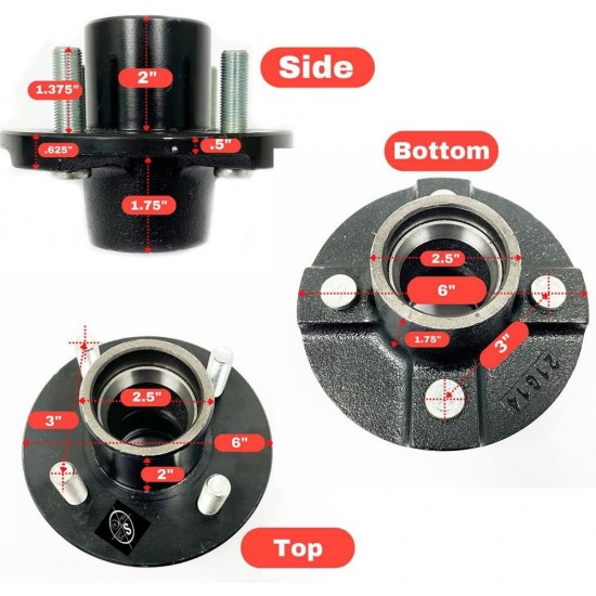 2-Pack Square BT8 Spindle & 4 on 4 Bolt Circle Trailer Hub