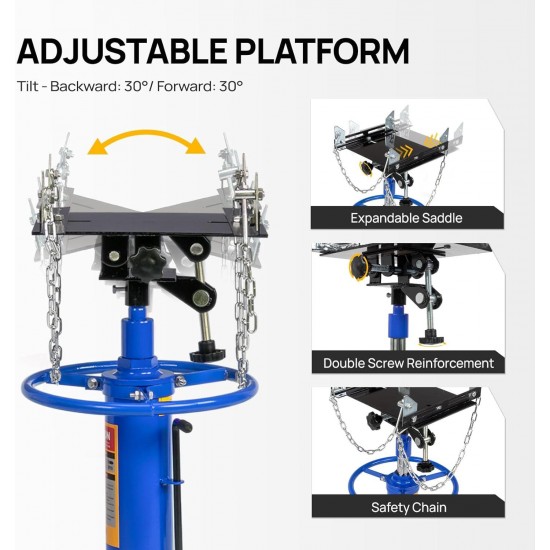 Transmission Jack, 1660 lbs 3/4-Ton Hydraulic 2-Stage High Lift Vertical Telescoping Floor Jack Stand, 34 to 68 Lifting Range, w/Pedal, 360° Swivel Wheels, Garage/Shop Lift Hoist, Blue