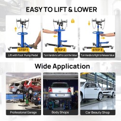 Transmission Jack, 1660 lbs 3/4-Ton Hydraulic 2-Stage High Lift Vertical Telescoping Floor Jack Stand, 34 to 68 Lifting Range, w/Pedal, 360° Swivel Wheels, Garage/Shop Lift Hoist, Blue