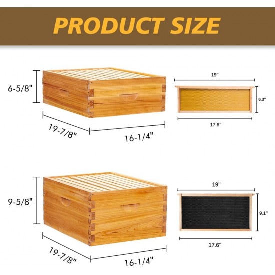 10-Frame Langstroth Beehive Dipped in 100% Beeswax, Complete Bee Hives and Supplies Starter Kit Includes 2 Deep Hive Bee Box and 1 Bee Hive Super with Beehive Frames and Foundation