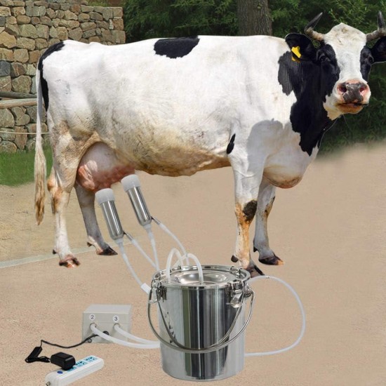 Goat/Cow Milking Machine, Electric Vacuum Pulsation Suction Pump Milker Machine with Automatic Stop Device, Portable Livestock Milking Equipment