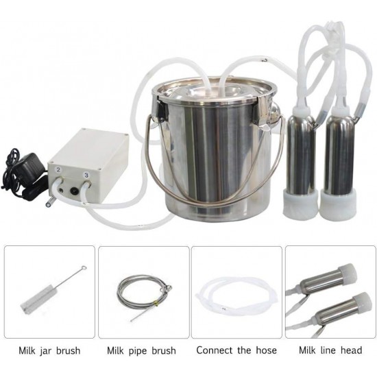 Goat/Cow Milking Machine, Electric Vacuum Pulsation Suction Pump Milker Machine with Automatic Stop Device, Portable Livestock Milking Equipment