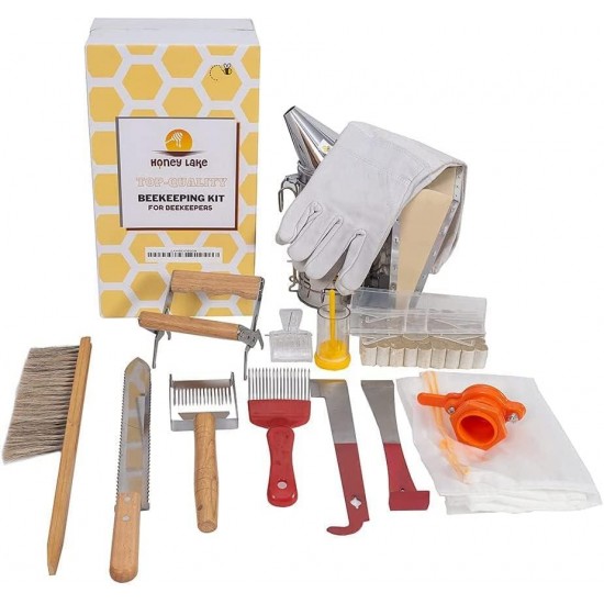 8 Frame Bee Hive Starter Kit and Beekeeping Supplies, Beeswax Coated Bee Hives Boxes Starter Kit with Beehive Tool Kit Includes Bee Smoker Beekeeper Hat