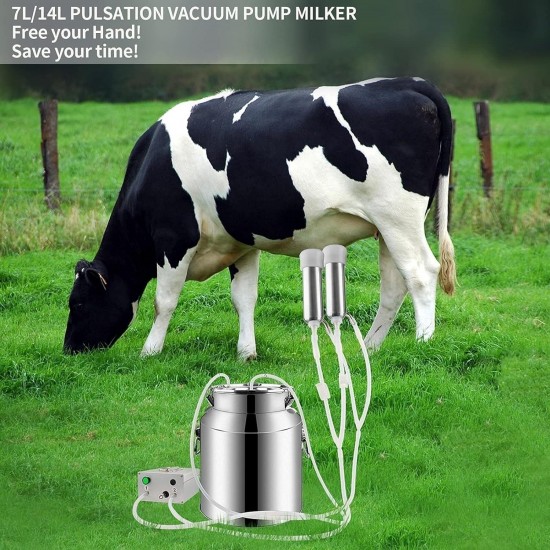 Cow Milking Machine Cow Milking Machine, Pulsation Rechargeable Battery Vacuum Pump Milker, Automatic Portable Livestock Milking Equipment (Battery Milker 7L,for Cow