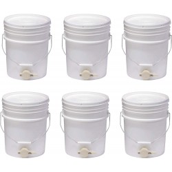 BKT5 Plastic Honey Extractor Bucket with Honey Gate Tool for Beekeeping Harvesting, 5 Gallon (6 Pack)