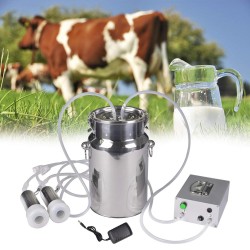 Cow Milking Machine Pump Milker Machine Auto-Stop Device for Cow Livestock Household Farm Stainless Steel Food Grade Bucket Milking Device 7L