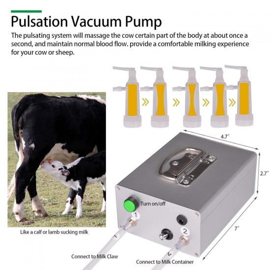 Cow Milking Machine Pump Milker Machine Auto-Stop Device for Cow Livestock Household Farm Stainless Steel Food Grade Bucket Milking Device 7L