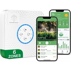 6-Zone Smart Sprinkler Controller: WiFi Irrigation Controller with Automated Watering and App Control, Save Water Through Rain, ze, Wind and Saturation Skip