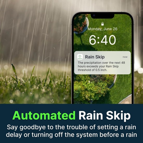 6-Zone Smart Sprinkler Controller: WiFi Irrigation Controller with Automated Watering and App Control, Save Water Through Rain, ze, Wind and Saturation Skip