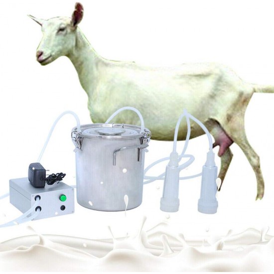 Milking Machine Portable Electric Milker Vacuum Pulsation Milking Machine with 2 Teat Cups 7L Stainless Steel Milk Container Food Grade Hose Charge/Plug in (for Goat)