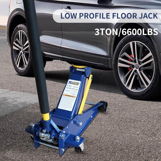 Floor Jack,Heavy Duty 3 Ton Floor Jack,Low Profile Hydraulic Jack, Steel Service Jack Quick Rise with Double Pump Quick Lift