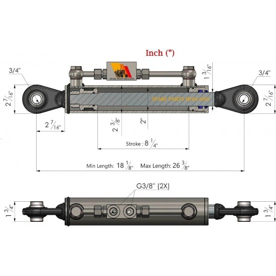 Hydraulic Top Link Cat. 1-1 with Locking Block 18 1/8” - 26 3/8” with 2 x Hose