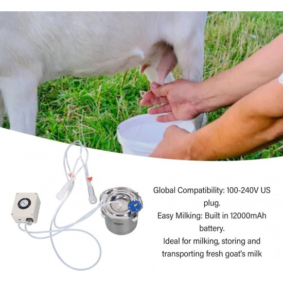 Goat Milker Pulsation Vacuum Pump, 6L Large Capacity Portable Milking Supply Electric Milking Machine for Farm Livestock (100‑240V)