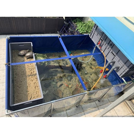 PVC Canvas Fish Pond with Frame, Outdoor Aquarium Water Tank, Garden Fish Pool with Transparent Viewing Panel for Farming Koi, Hydroponic Plants (Color : Blue-Clear, Size : 120x80x71cm)