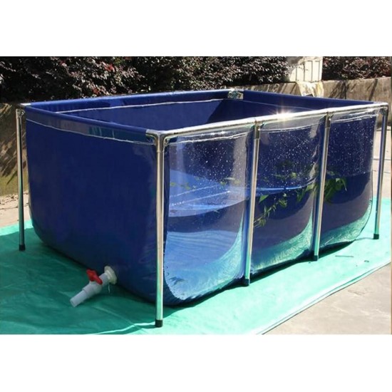 PVC Canvas Fish Pond with Frame, Outdoor Aquarium Water Tank, Garden Fish Pool with Transparent Viewing Panel for Farming Koi, Hydroponic Plants (Color : Blue-Clear, Size : 120x80x71cm)