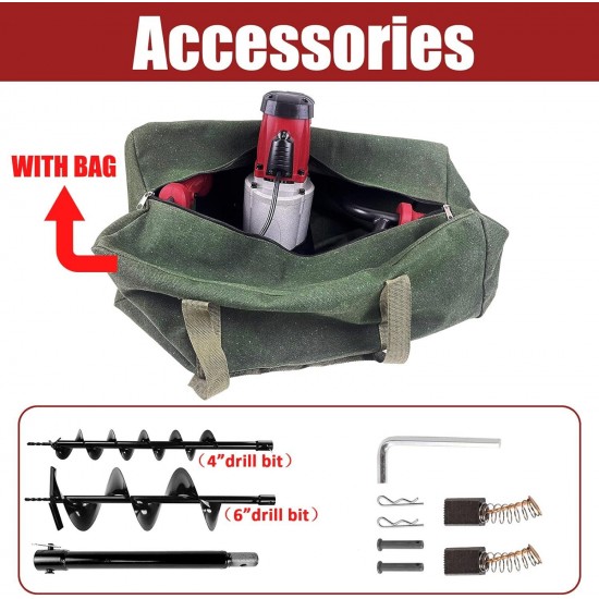 Electric Post-Hole Digger with Storage Bag, Earth Auger Drill, 6-Inch with 4-inch Auger Bit Earth Auger with Carry Bag