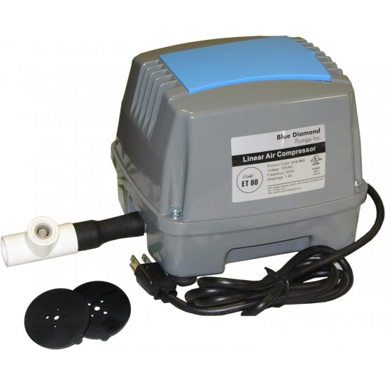 Blue Diamond ET80 Septic Linear Air Pump w/ Back Pressure Safety Valve (Maximizes Aerator Service Life)  Extra Diaphragms