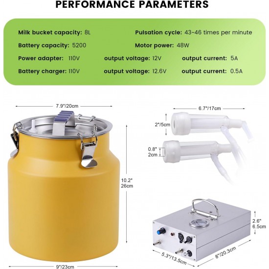 8L Goat Milking Machine Portable Rechargeable Goat Sheep Milker Electric Pulsation Vacuum Pump Milking Machine for Sheep Goat (Rechargeable)