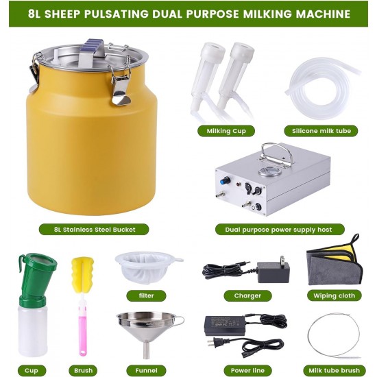 8L Goat Milking Machine Portable Rechargeable Goat Sheep Milker Electric Pulsation Vacuum Pump Milking Machine for Sheep Goat (Rechargeable)