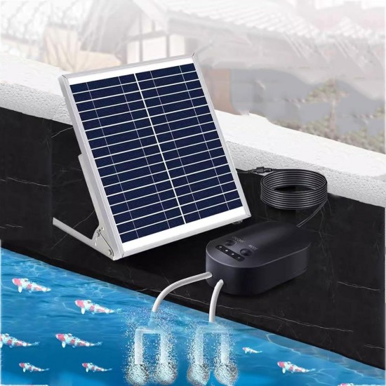 15v 15w Solar Oxygen Pump, Waterproof Sun Protection Solar Pond Aerator with 4400mah Battery and 4 Air Stones, Solar Oxygenator for Garden Fish Tank