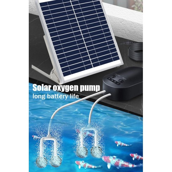 15v 15w Solar Oxygen Pump, Waterproof Sun Protection Solar Pond Aerator with 4400mah Battery and 4 Air Stones, Solar Oxygenator for Garden Fish Tank