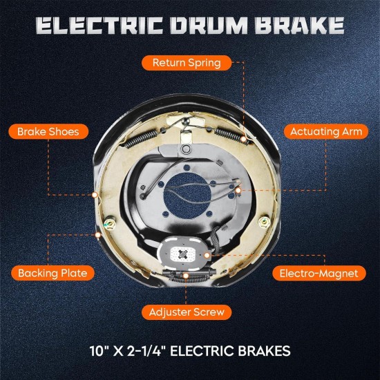 10 x 2-1/4 Trailer Electric Brake Assembly (2 Right Hand+ 2 Left Hand), for 3,500 lbs to 4,000 lbs Trailer Axles Electric Brakes Kit. 2 Pairs