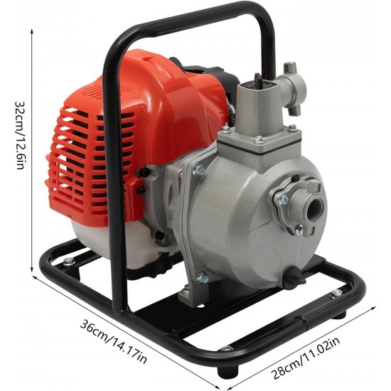 Water Pump, 1 inch Gas-Powered Water Transfer Pump 2 Stroke Semi-Trash Water Pump Portable Single-cylinder Air-cooled Water Transfer Pump for Agricultural Irrigation, Garden Farmland Pump