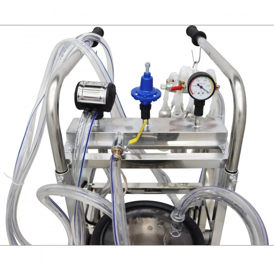 Electric Milking Machine, 110V Milker Machine, Oil- Vacuum Pump Milking Equipment, Bucket Milker with 25L 304 Stainless Steel Bucket Single and Cleaning Brush for Cows and Goats