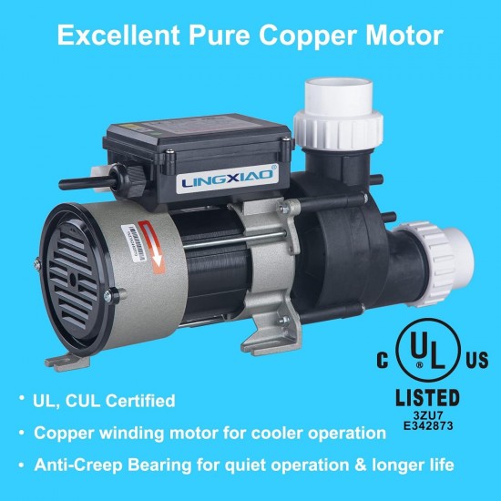 Bath Pump, 1.0HP Hot Tub Bath Pump - LX Pump Motor 115V, 1.5 Port, 0.75KW Input Power - Compatible with OEM models (Model: WCA100)