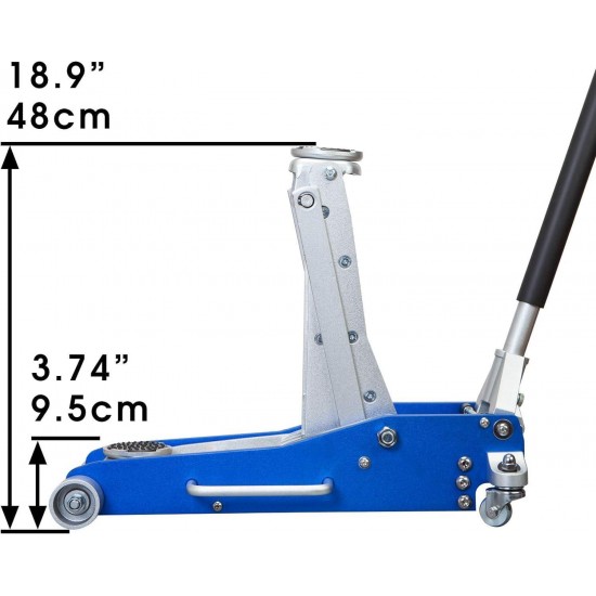 3 Ton / 6600 Lb. Low Profile Floor Jack, Hydraulic Lifting Range 3.75 - 18.89, Automotive Aluminum Low Profile Service Jack with ASME Safety Standards Dual Piston Quick Lift Pump, for Garages